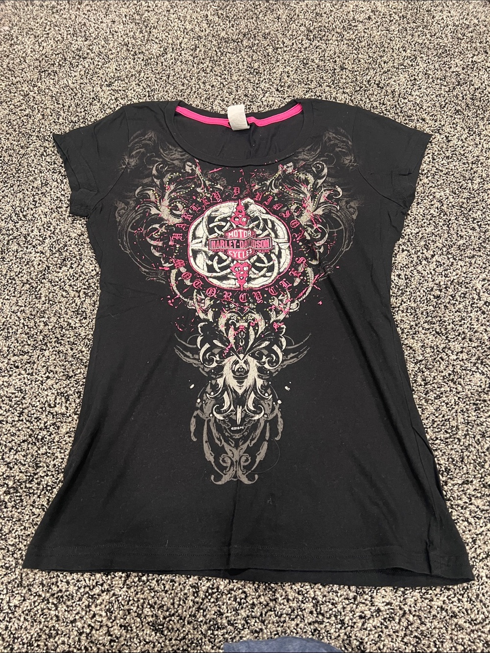 Harley-Davidson Black Tee with Pink Graphic Accent